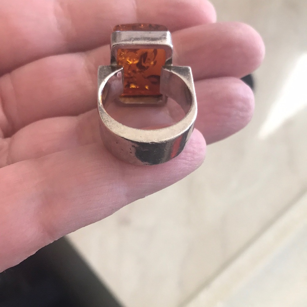 Amber Rectangular Silver Ring - image 6